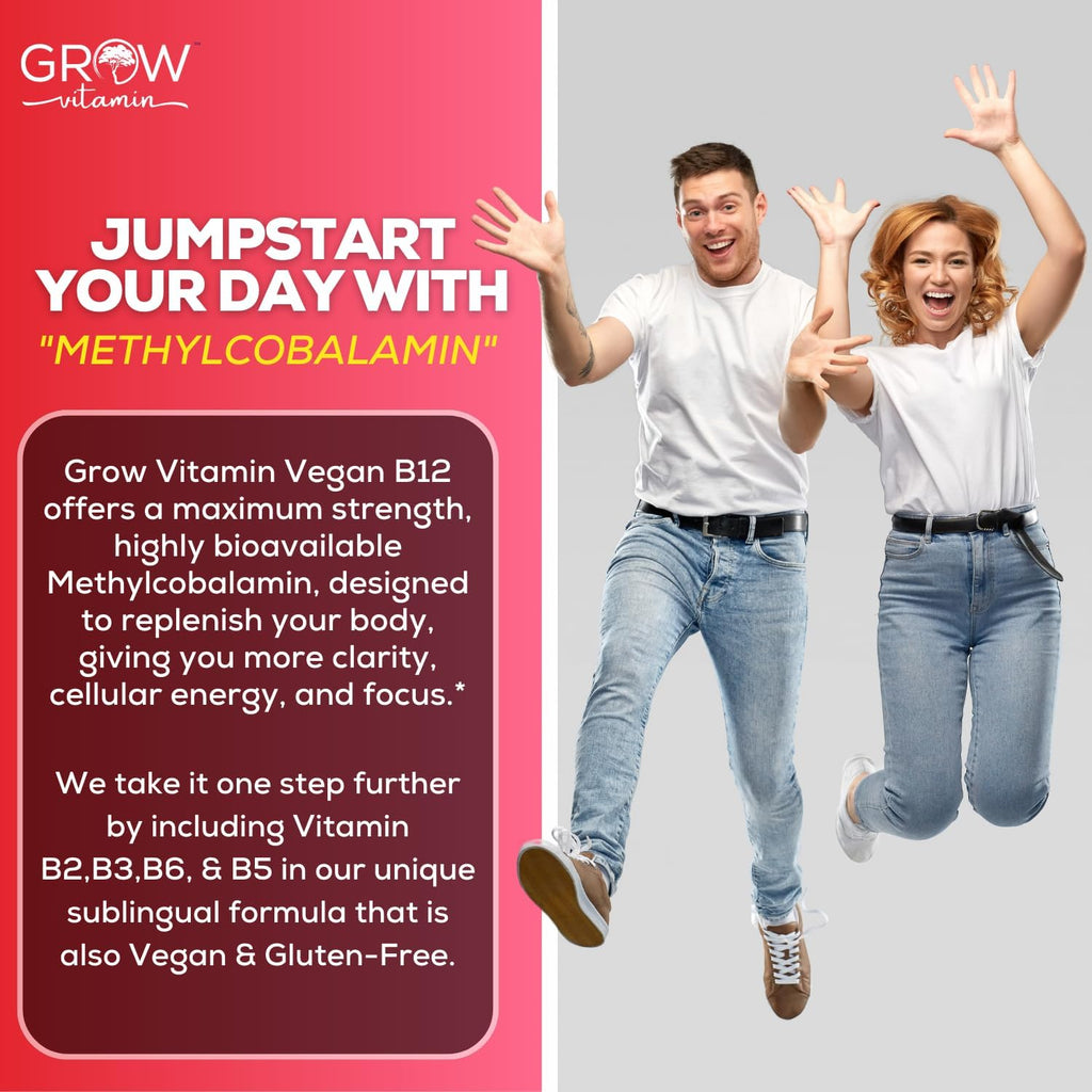 Grow Vitamin Complejo B12 Líquido Sublingual - Metilcobalamina Premium con Vitaminas B2, B3, B6 y B12 para Energía y Sistema Inmunitario