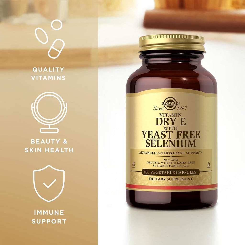 Solgar Dry Vitamin E with Yeast-Free Selenium - 100 Vegetable Capsules