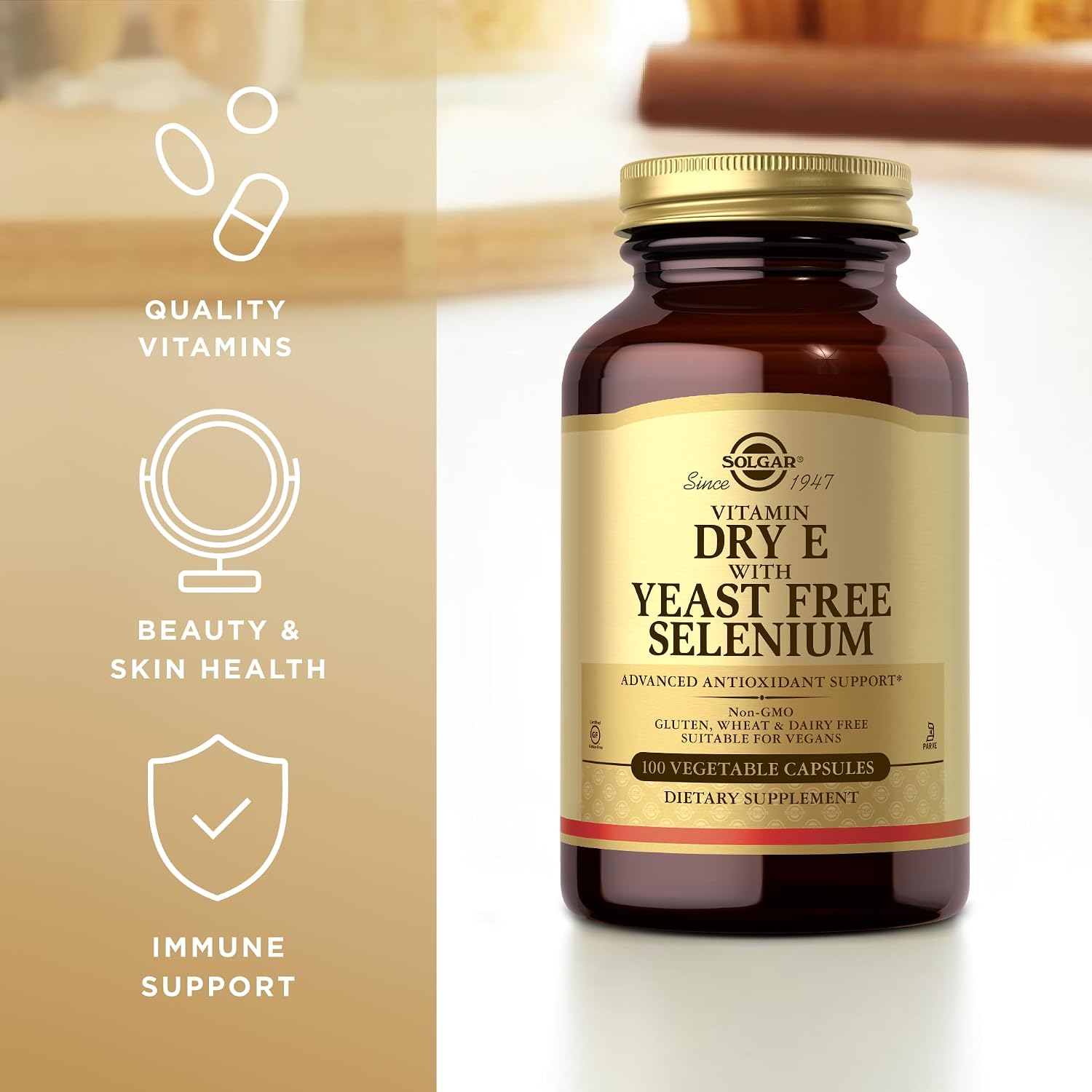 Solgar Dry Vitamin E with Yeast-Free Selenium - 100 Vegetable Capsules