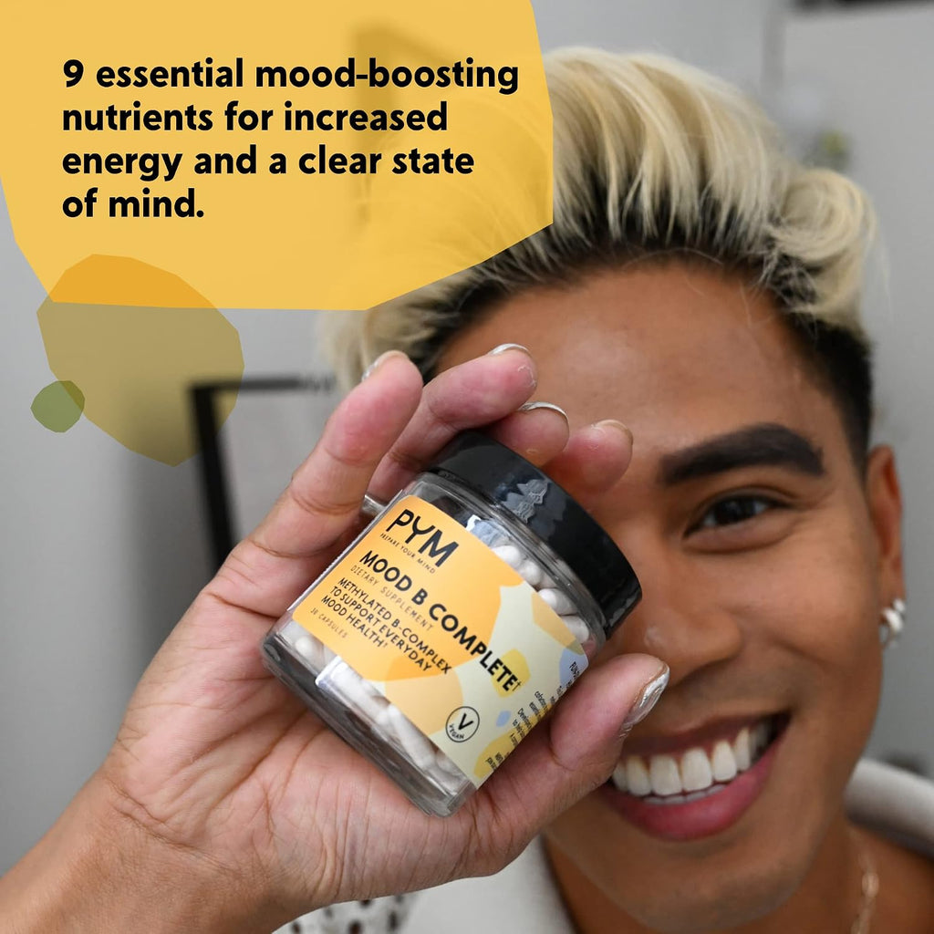 PYM Vitamin B Complex Mood Support Supplement (30 cápsulas) | Complejo B Metilado para el Estado de Ánimo y la Energía