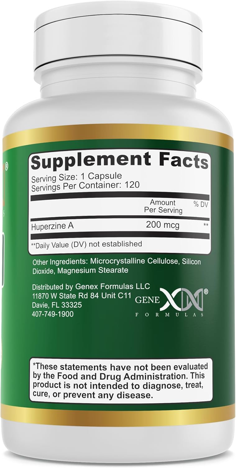 Genex Formulas Huperzina A 200mcg - 120 Cápsulas | Nootrópico para Memoria y Enfoque