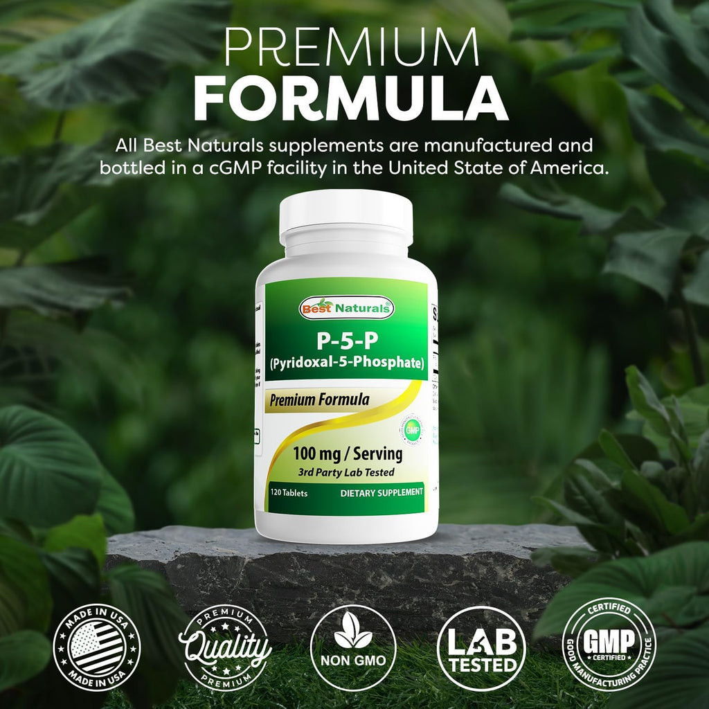 Best Naturals P5P Vitamina B6 (Piridoxal 5 Fosfato) 100 mg - 120 Comprimidos - Forma Activa de Vitamina B6
