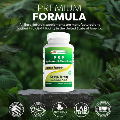 Best Naturals P5P Vitamina B6 (Piridoxal 5 Fosfato) 100 mg - 120 Comprimidos - Forma Activa de Vitamina B6 – Image 5