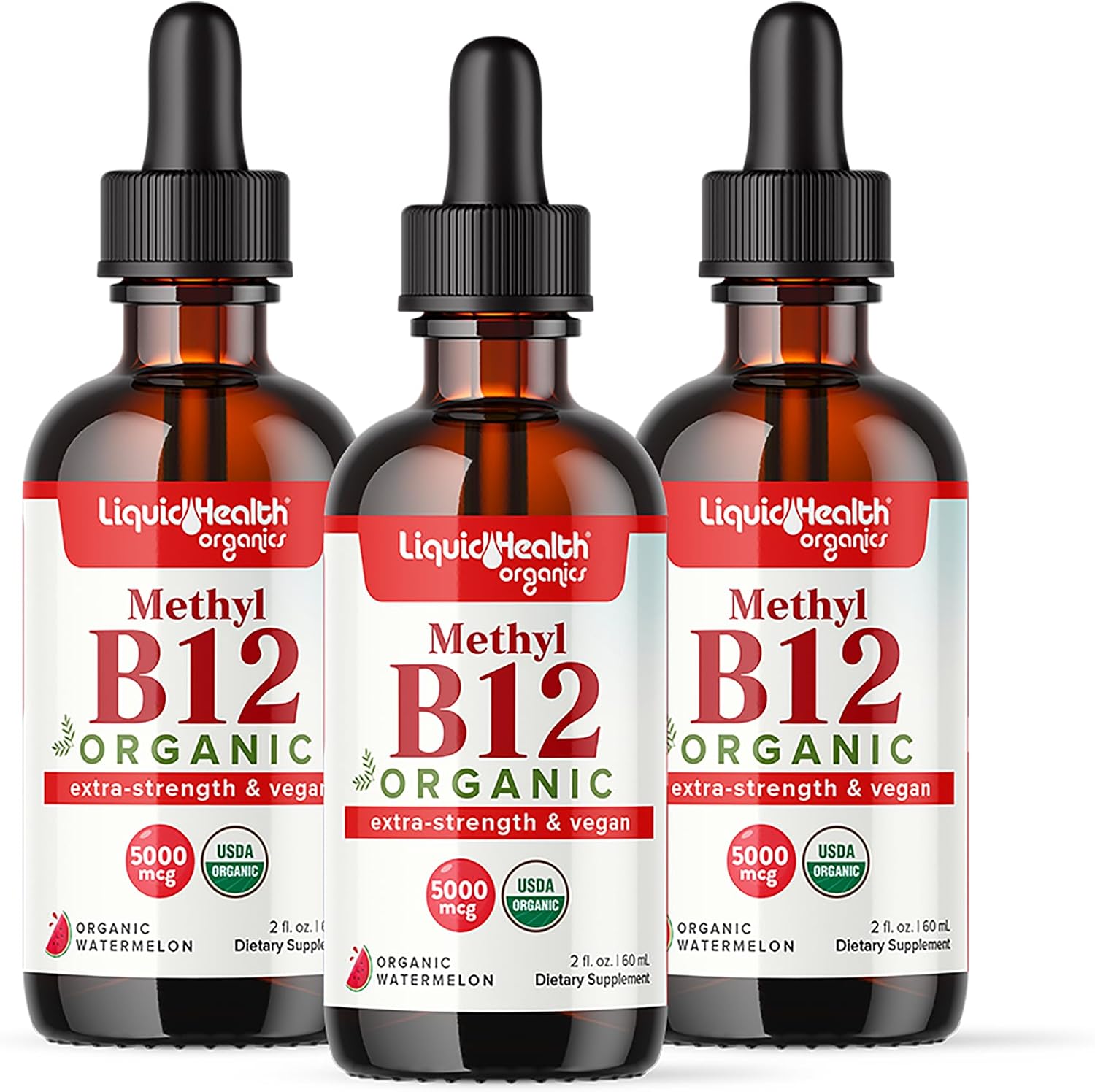 LIQUIDHEALTH Vitamina B12 Orgánica Gotas - Metilcobalamina 5000 mcg - Energía y Memoria - Vegano, Sin Gluten (60 ml)