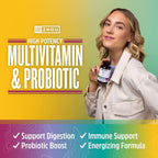 Zhou Nutrition Daily Boost Multivitamínico con Probiótico, Zinc, Vitamina C, D3 y Complejo B | 60 Cápsulas Veganas