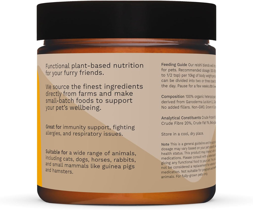 Boosie Polvo Adaptógeno Orgánico para Perros y Gatos - Apoya el Sistema Inmunológico, Hígado y Vitalidad - Hongo Reishi - 100% Natural Sin Aditivos ni Conservantes - Nutrición para Mascotas