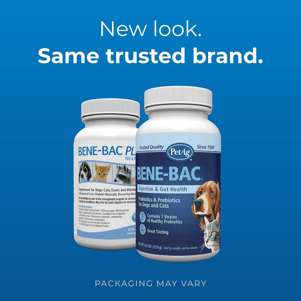 PetAg Bene-Bac - 4.5 oz Powder - Probiotics for Dogs, Cats, Exotic & Wildlife Mammals