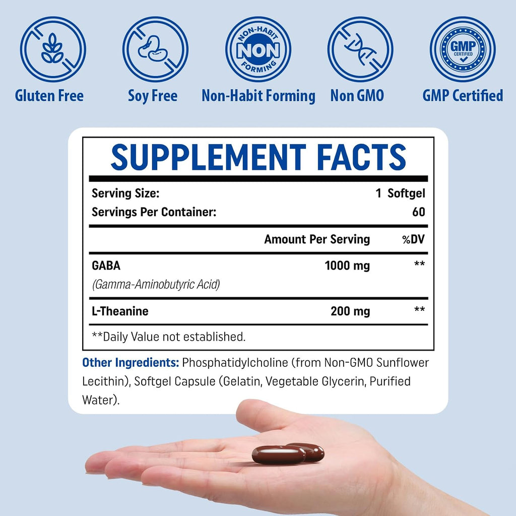 Genogna Liposomal GABA con L-Theanine 1200mg Complemento Alimenticio para Adultos (60 Cápsulas)