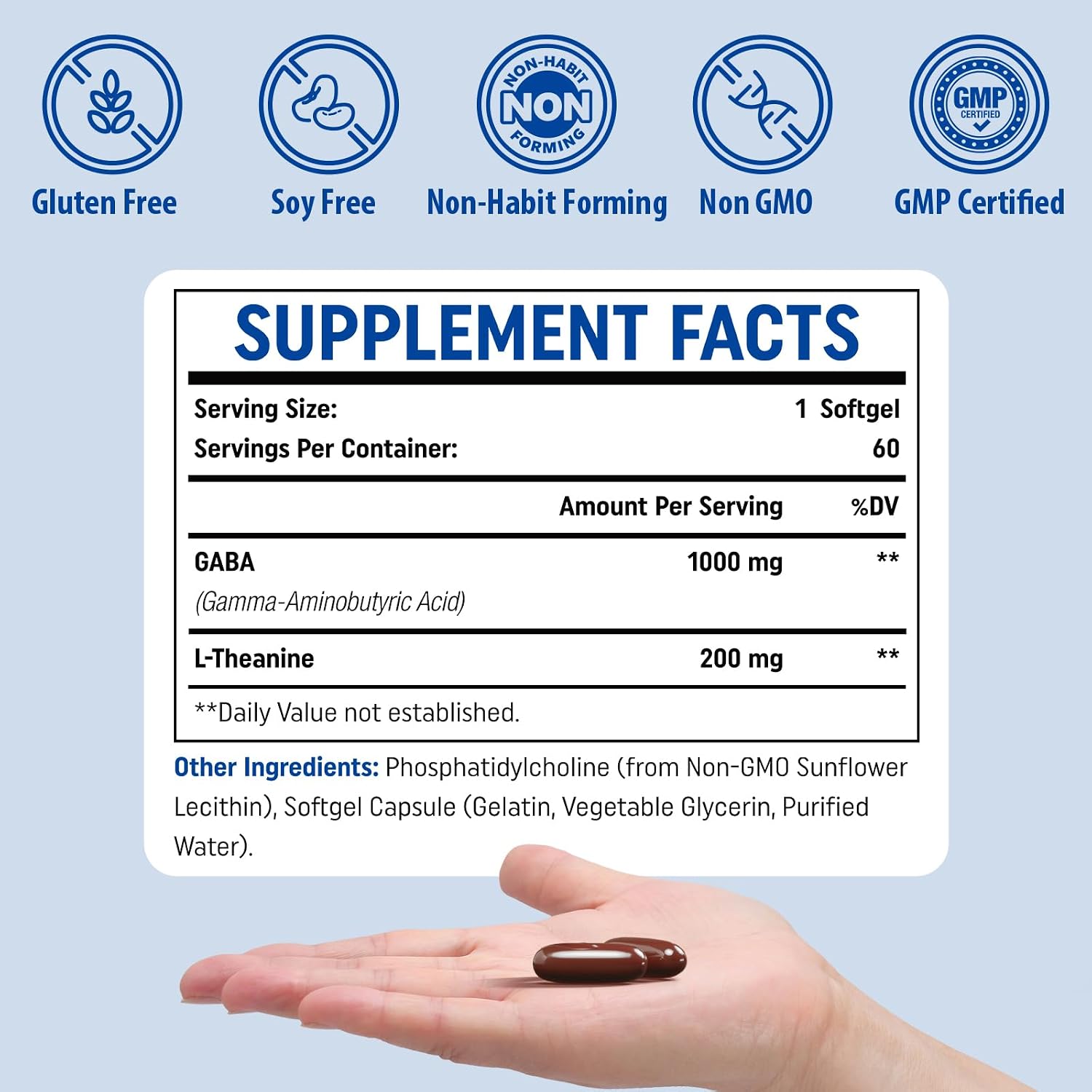 Genogna Liposomal GABA con L-Theanine 1200mg Complemento Alimenticio para Adultos (60 Cápsulas)