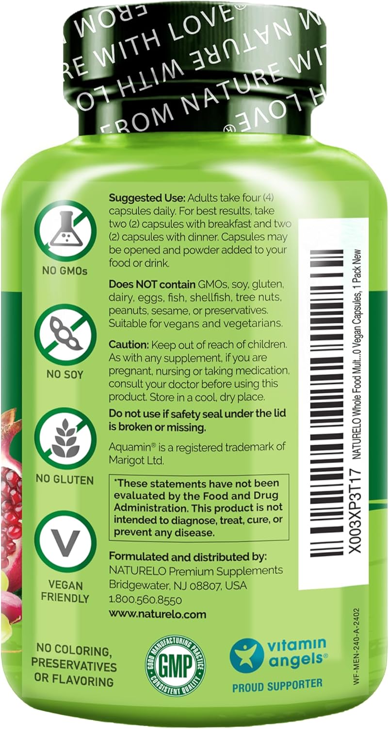 NATURELO Multivitamínico para Hombres - Complejo de Alimentos Integrales con Vitaminas y Minerales - 240 Cápsulas Vegetarianas