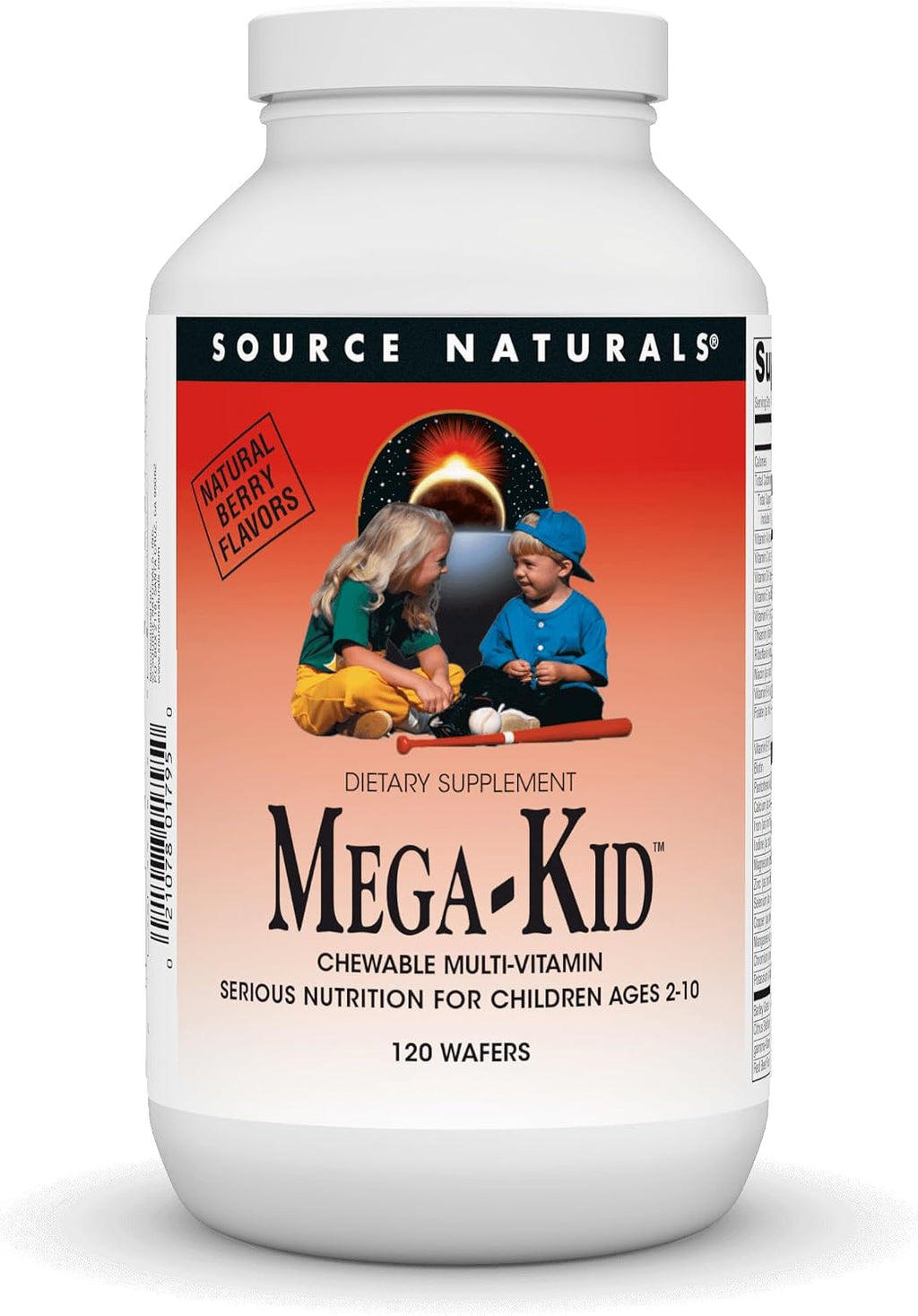Source Naturals Mega-Kid Multivitamínico Masticable para Niños de 2 a 10 Años, Sabor Natural a Bayas - 120 Comprimidos