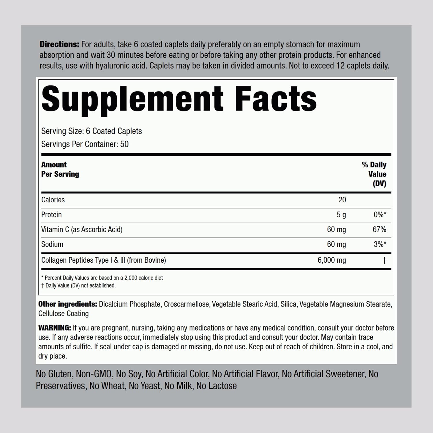 Piping Rock Collagen Peptides Plus Vitamin C 6000mg, 300 Tablets - Hydrolyzed Type I & III, Non-GMO, Gluten-Free