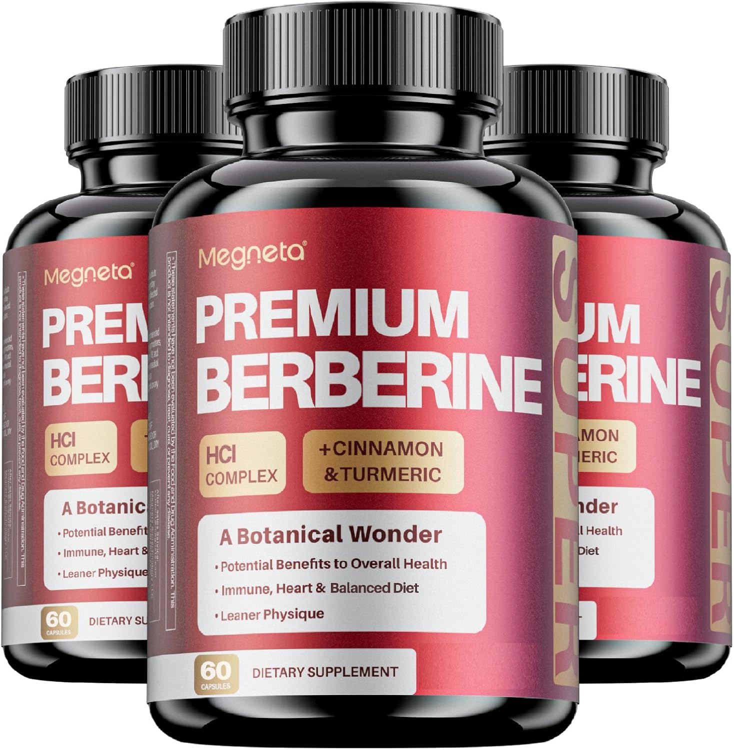 MEGNETA Premium Berberine HCl Complex con Canela y Cúrcuma - 120 Cápsulas