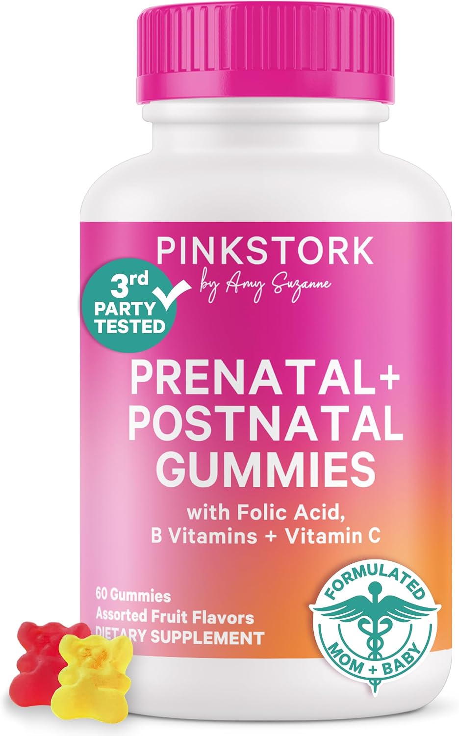 Pink Stork Gominolas de Fertilidad, Prenatales y Postnatales - 60 Gominolas