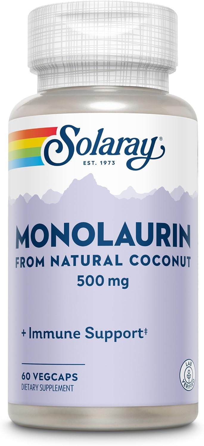 SOLARAY Monolaurin 500 mg from Natural Coconut - Food Supplement - 60 Vegan Capsules
