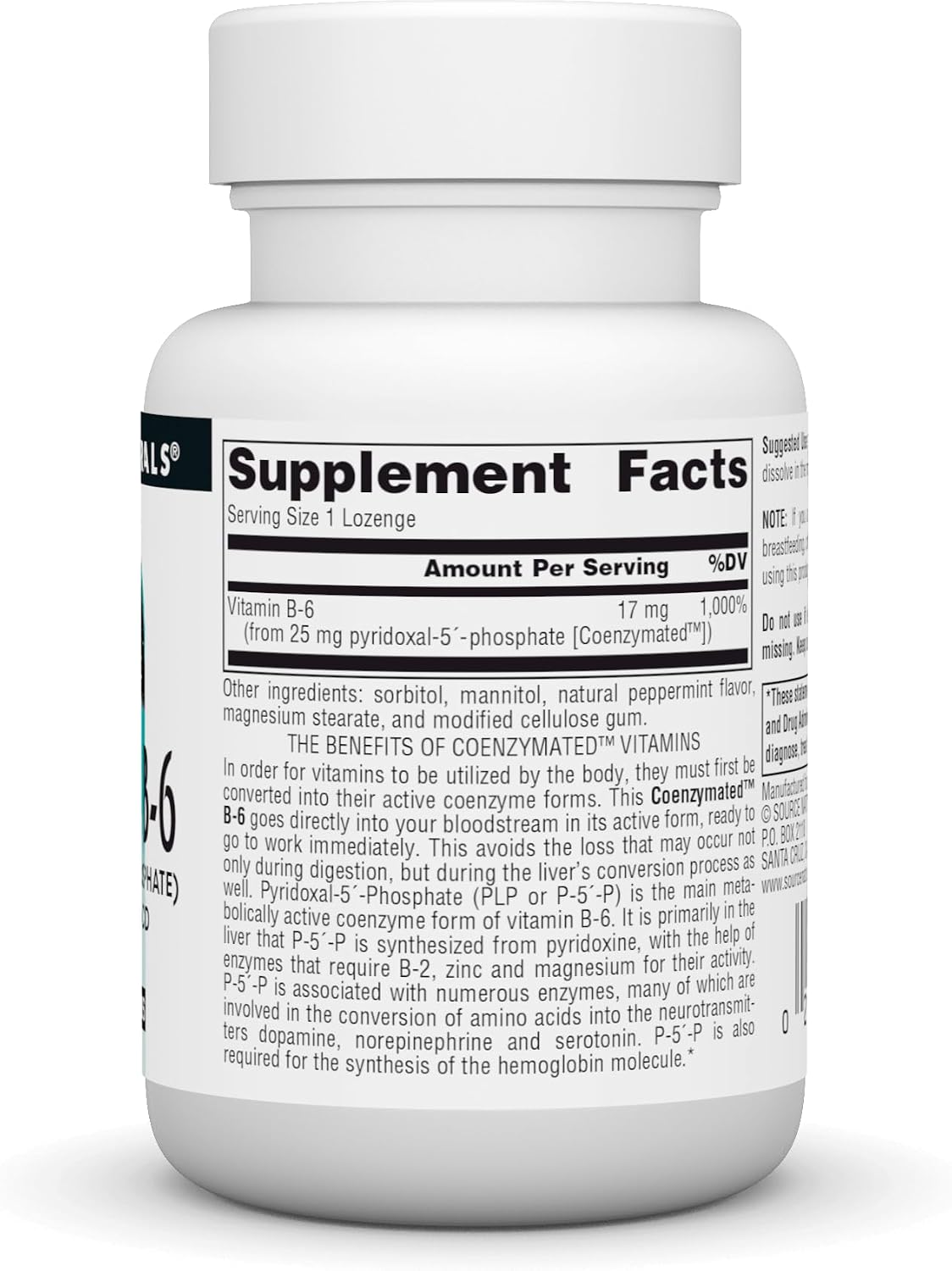 Source Naturals Coenzymated B-6 25 mg Piridoxal-5-Fosfato Comprimidos de Disolución Rápida