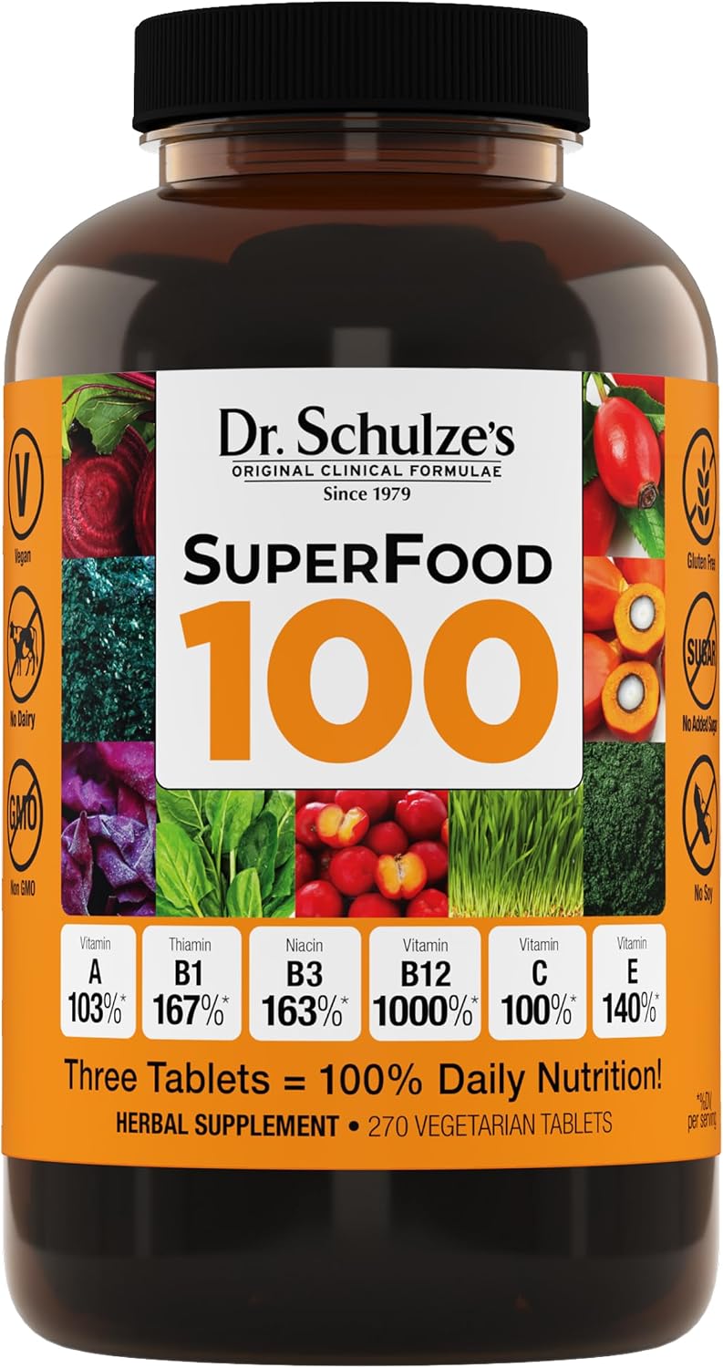Dr. Schulze's SuperFood 100 - Suplemento Multivitamínico de Superalimentos para el Bienestar General - 270 Comprimidos