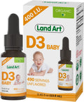 Land Art – Gotas de Vitamina D3 Orgánica para Bebés – 400 UI por gota – 490 Dosis – Sin OGM y Sin Gluten – 13 ml