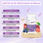 KFG Biotin 10000mcg, Multivitamínico para Mujer con Queratina, Colágeno, Calcio, Niacinamida y Vitaminas A, B, D, C, E - 100 Comprimidos