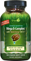 Irwin Naturals Advanced Absorption Mega-B Complex - 60 Cápsulas Blandas Líquidas - Vitaminas B de Alta Potencia con MCTs de Energía Rápida