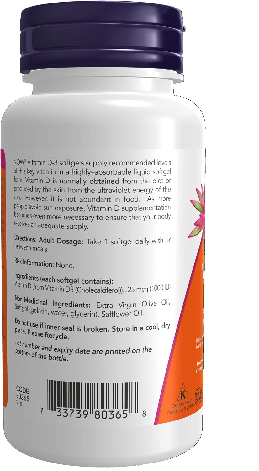 NOW Foods Vitamina D3 1000 IU, 180 Comprimidos Masticables