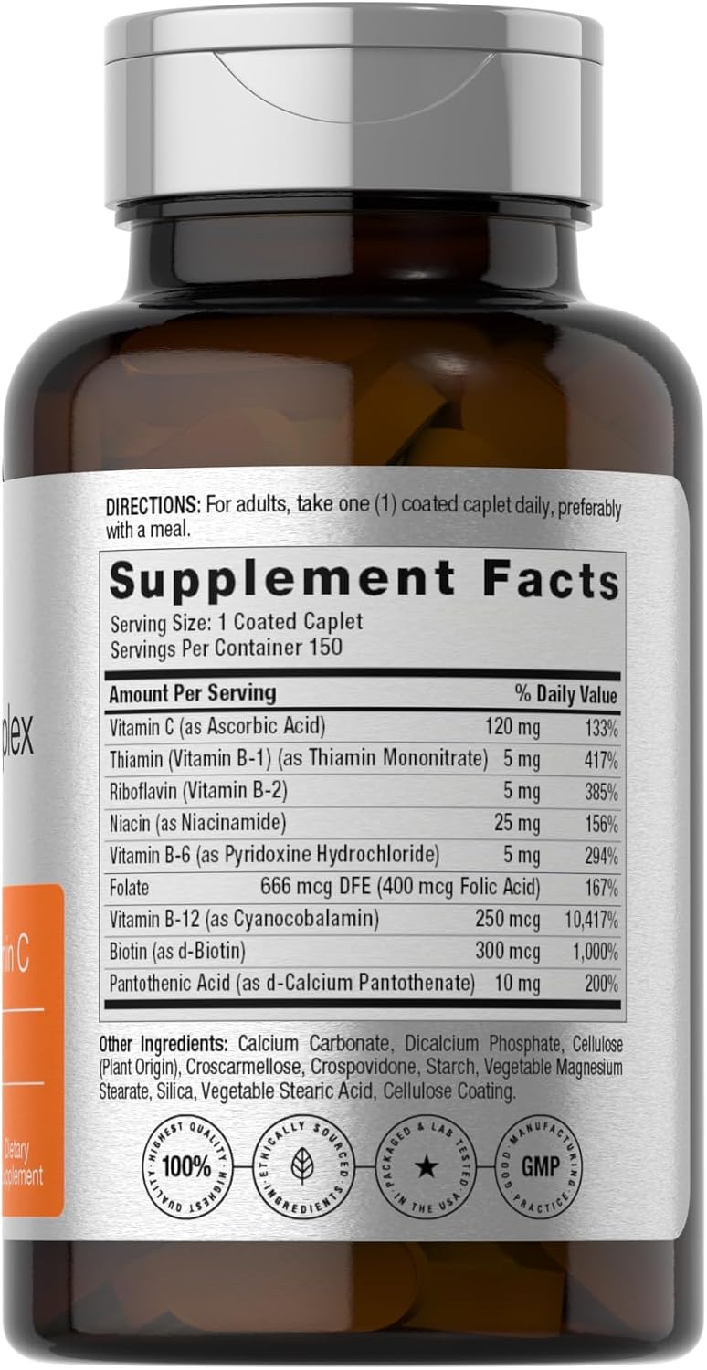 Horbaach Complejo B para Mujeres y Hombres | 150 Comprimidos | con Ácido Fólico y Vitamina C | Suplemento Sin Gluten y No Transgénico