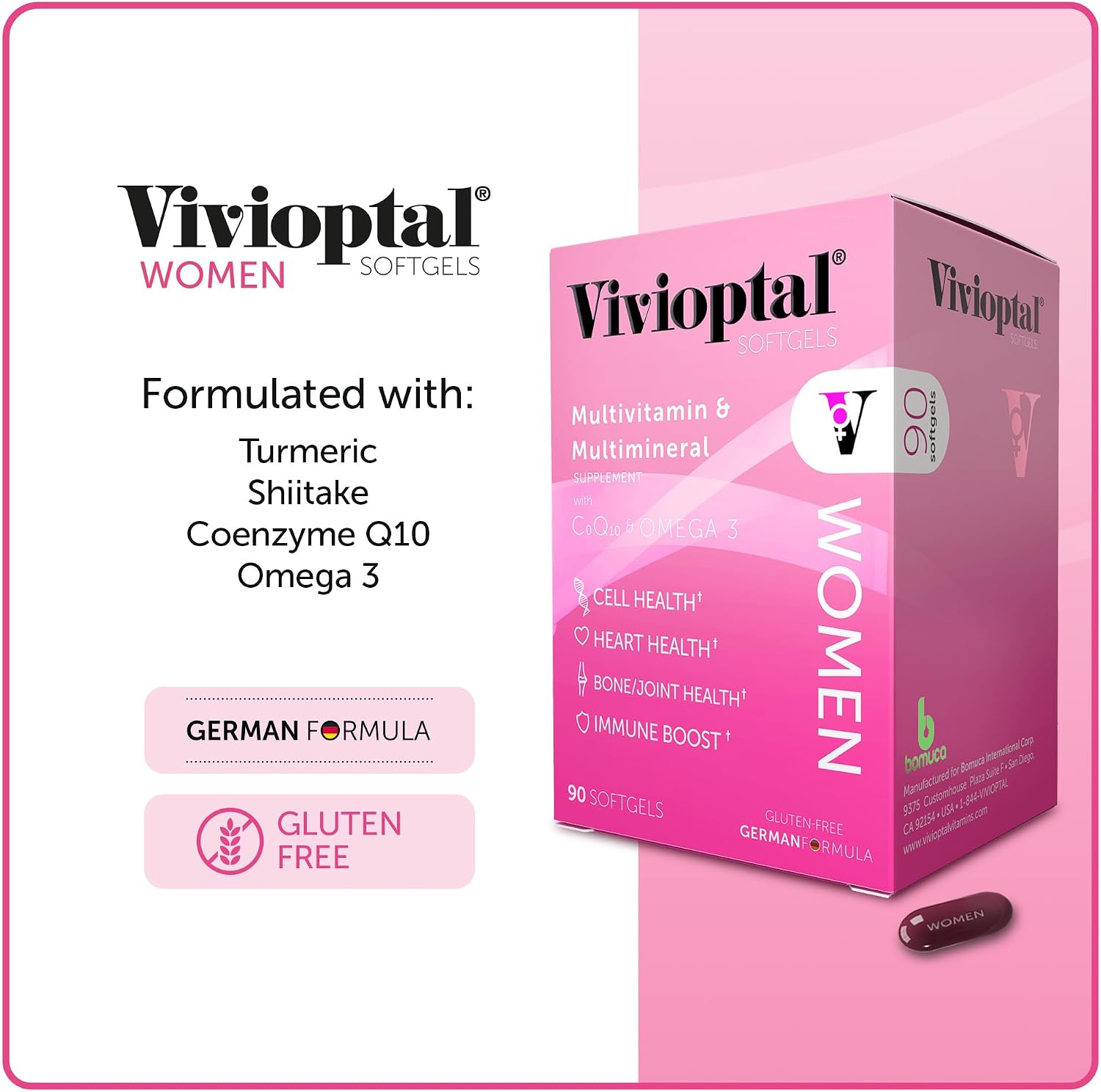 Vivioptal Women, 90 Cápsulas, CoQ10 y Omega-3, Multivitamínico y Multimineral, Sin Gluten, Fórmula Alemana