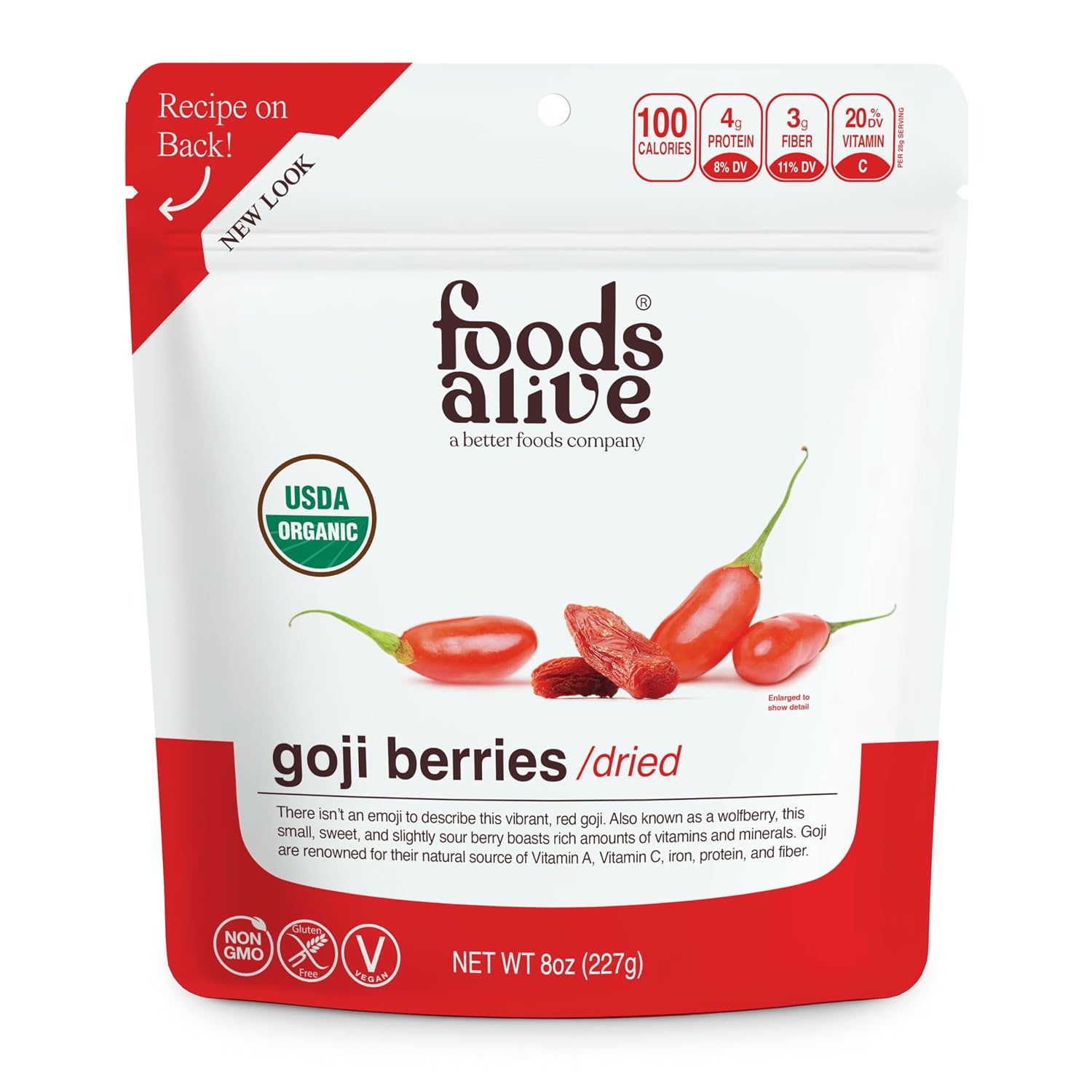 Foods Alive Bayas de Goji Ecológicas - 8 oz (227 g)