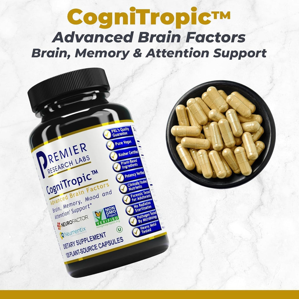Premier Research Labs CogniTropic – Suplemento para la Memoria y Concentración, 120 Cápsulas Vegetarianas
