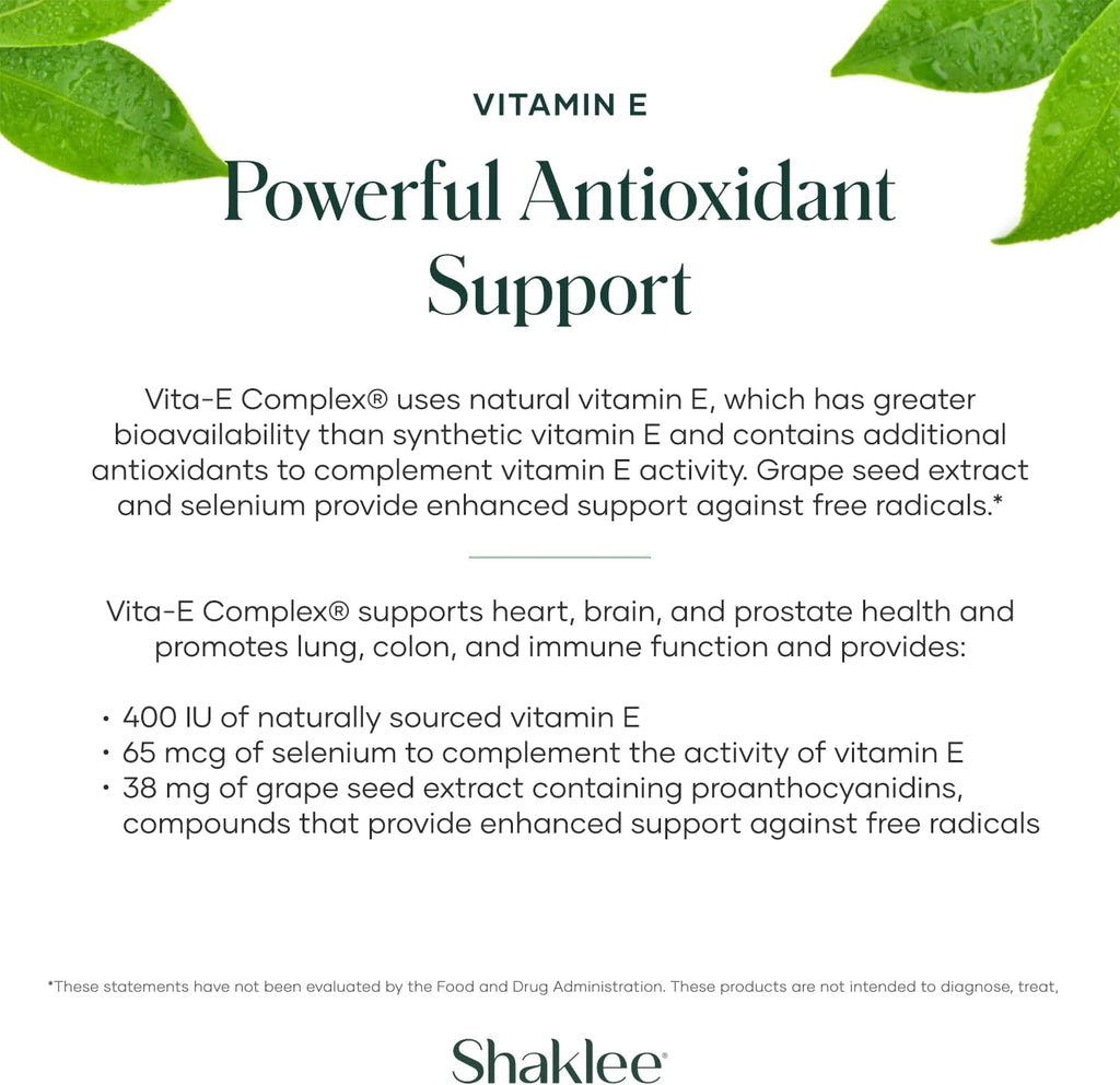 Shaklee Vita-E 400 UI con Selenio y Extracto de Semilla de Uva - 90 Cápsulas Blandas