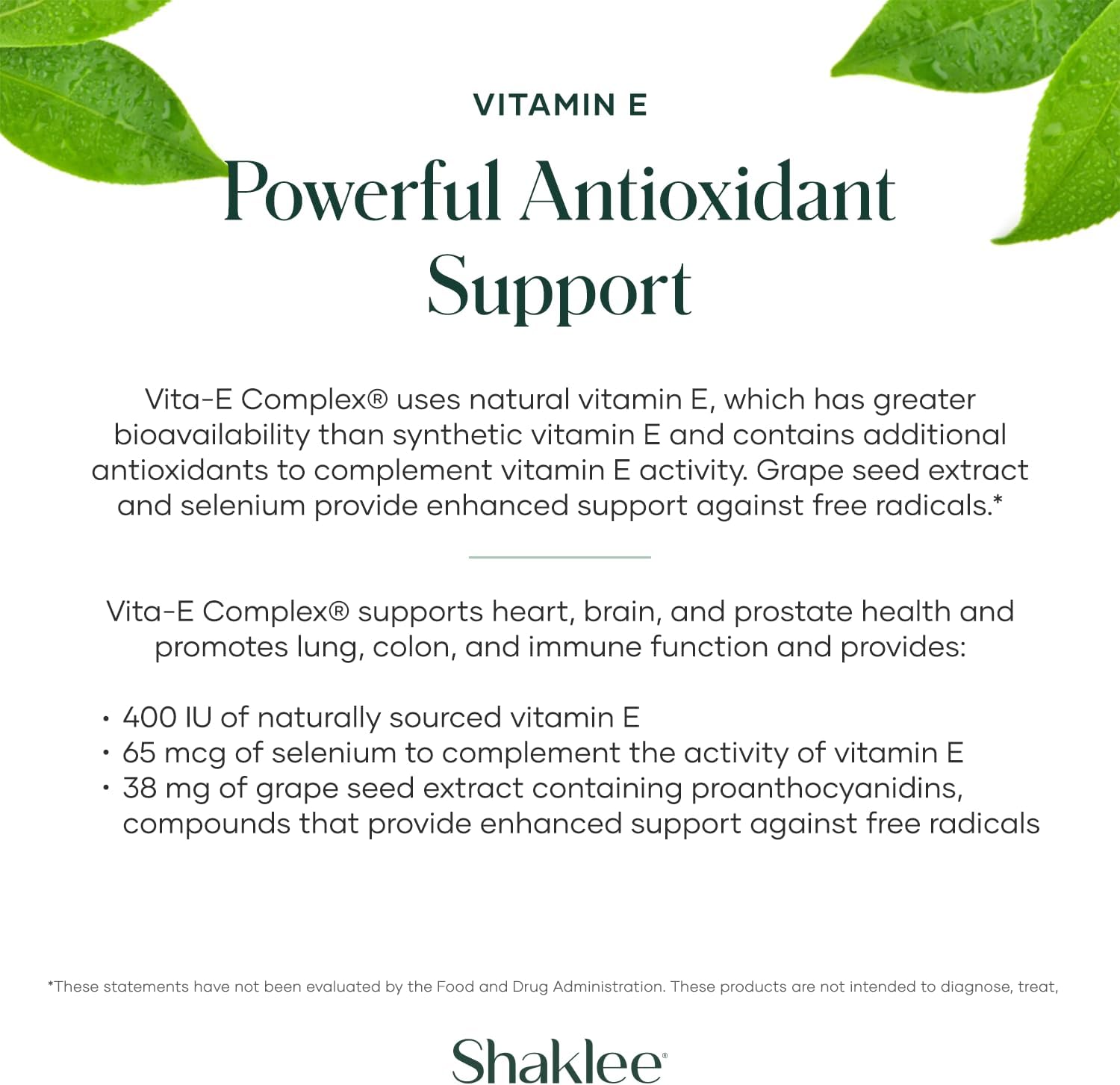 Shaklee Vita-E 400 UI con Selenio y Extracto de Semilla de Uva - 90 Cápsulas Blandas