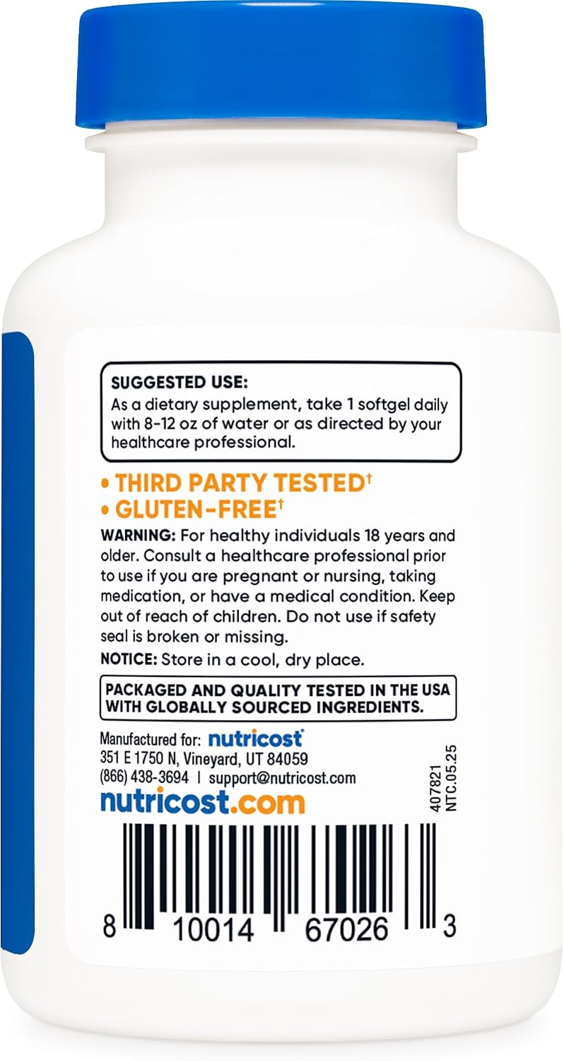 Nutricost Biotina (10.000 mcg) 150 Cápsulas Blandas - Sin Gluten, No GMO