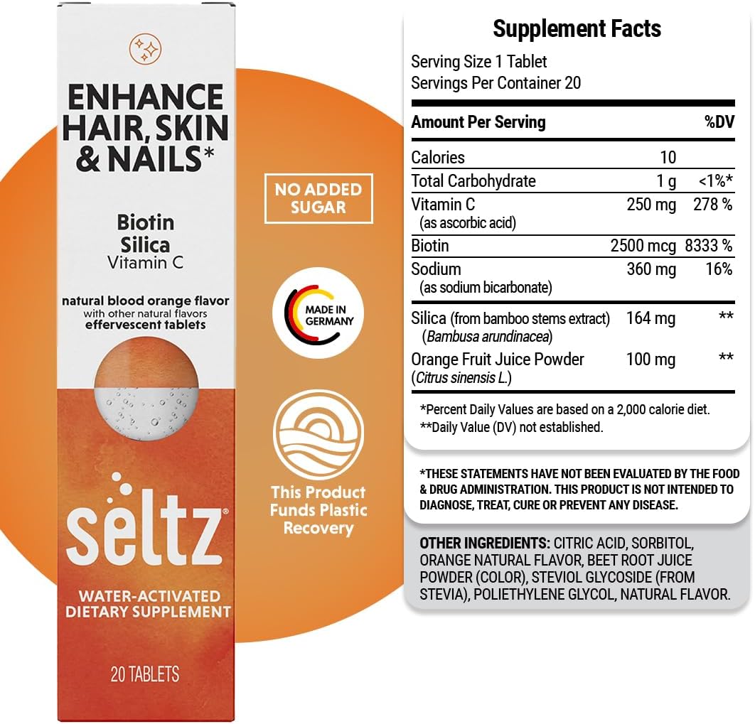 Seltz Comprimidos Efervescentes Cabello, Piel y Uñas – Biotina, Vitamina C y Silicio – 6 Pack
