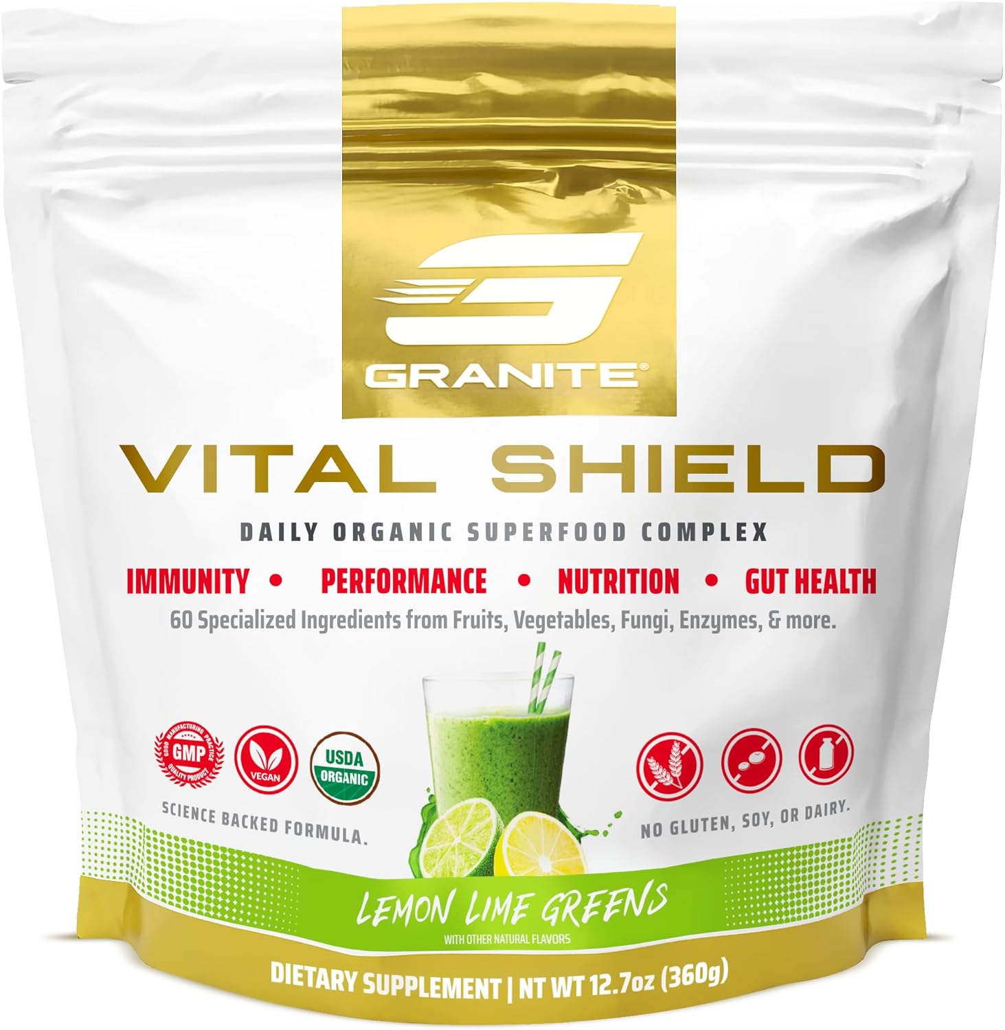 Vital Shield Superfood Greens - Mezcla Orgánica con Champiñones y Cereza Ácida - Muy Berry (30 porciones)