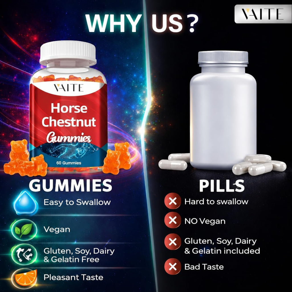 VAITE Suplemento de Extracto de Castaño de Indias, Apoyo Venoso y Circulatorio, Gomitas Veganas sin Gluten