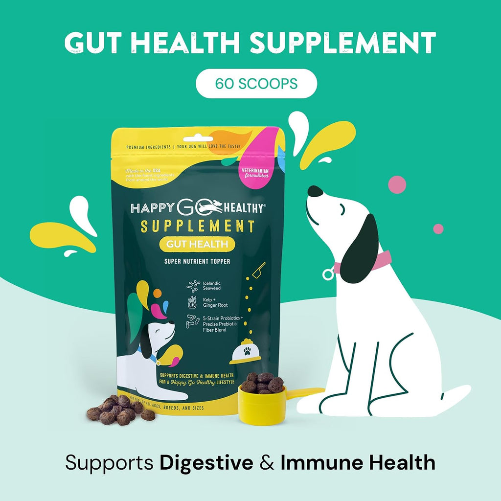 Happy Go Healthy Probióticos para Perros - Salud Digestiva e Inmunidad - Topper de Kibble Natural - 60 Comprimidos