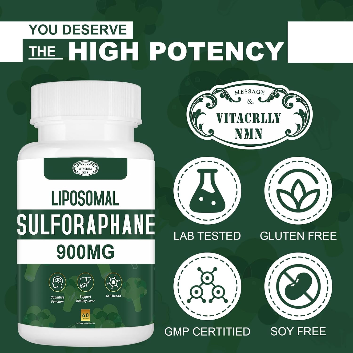 Suplemento de Sulforafano Liposomal 900mg con Extracto de Brócoli