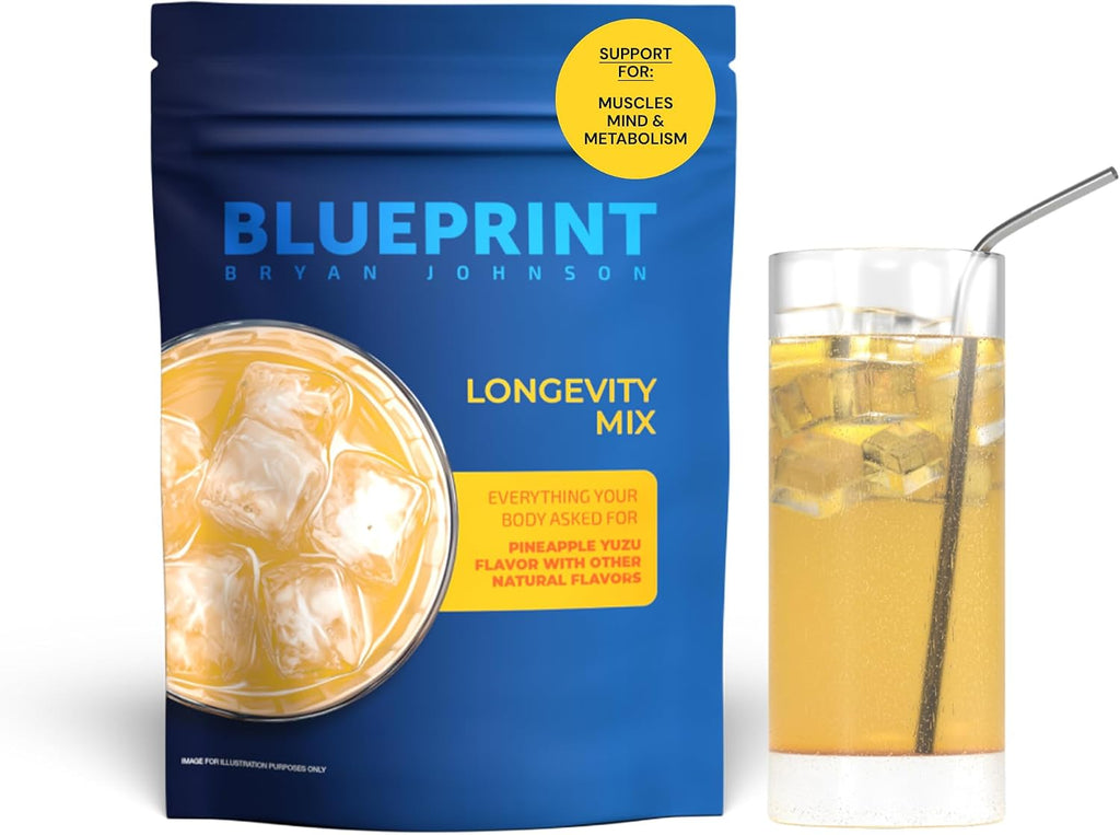 Blueprint Longevity Mix - Magnesio, Creatina, L-Teanina, Glutatión y Vitamina C - 30 porciones, Naranja Sangre