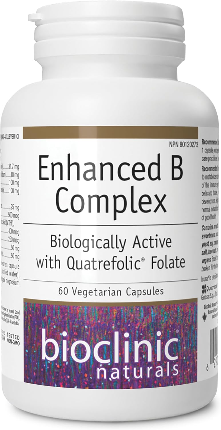 Bioclinic Naturals Enhanced B Complex 60 Softgels - Biológicamente Activo con Quatrefolic Folate