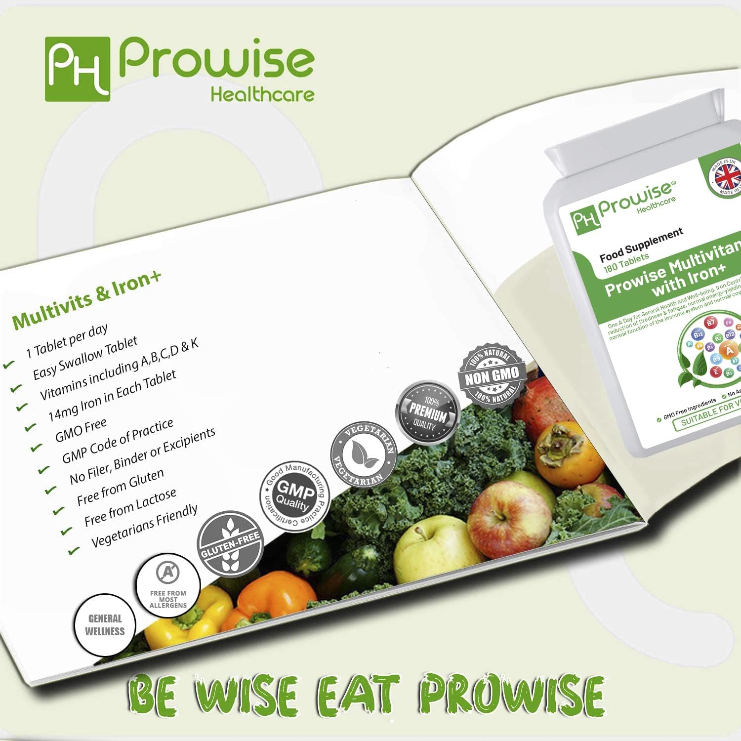 Multivitamínico con Hierro de Prowise Healthcare – 180 Comprimidos (6 Meses de Suministro)