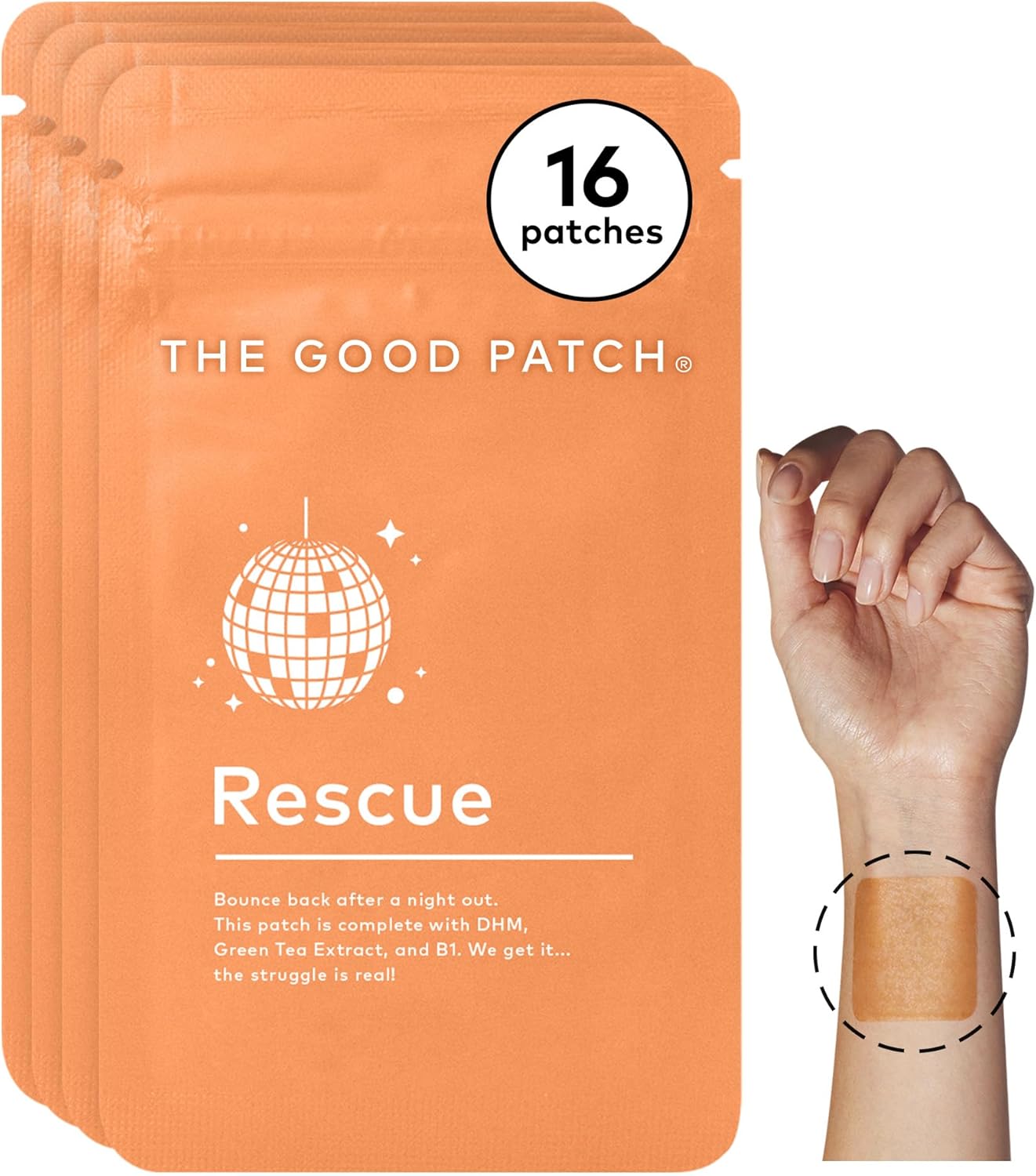 The Good Patch Rescue Recovery Patch - Parche Recuperador con DHM, Vitamina B1 y Té Verde (16 Parches)