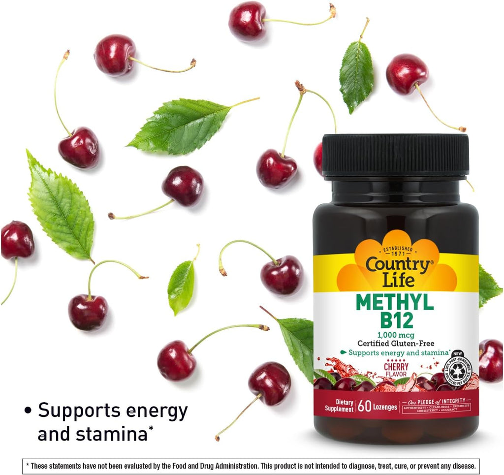 Country Life Methyl B12, Supports Energy and Vitality, 1000mcg, 60 Tablets, Certified Gluten-Free and Vegan