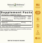 Natural Wellness Vitamina D3 + K2 2500 UI y 45 mcg MK-7 – 120 Cápsulas (2 Envases)
