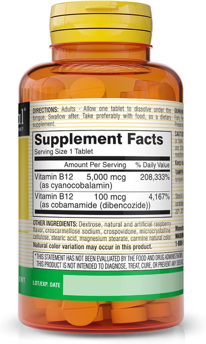 Mason Natural Vitamina B12 5000 mcg Sublingual - 30 Comprimidos Sabor Frambuesa – Image 2
