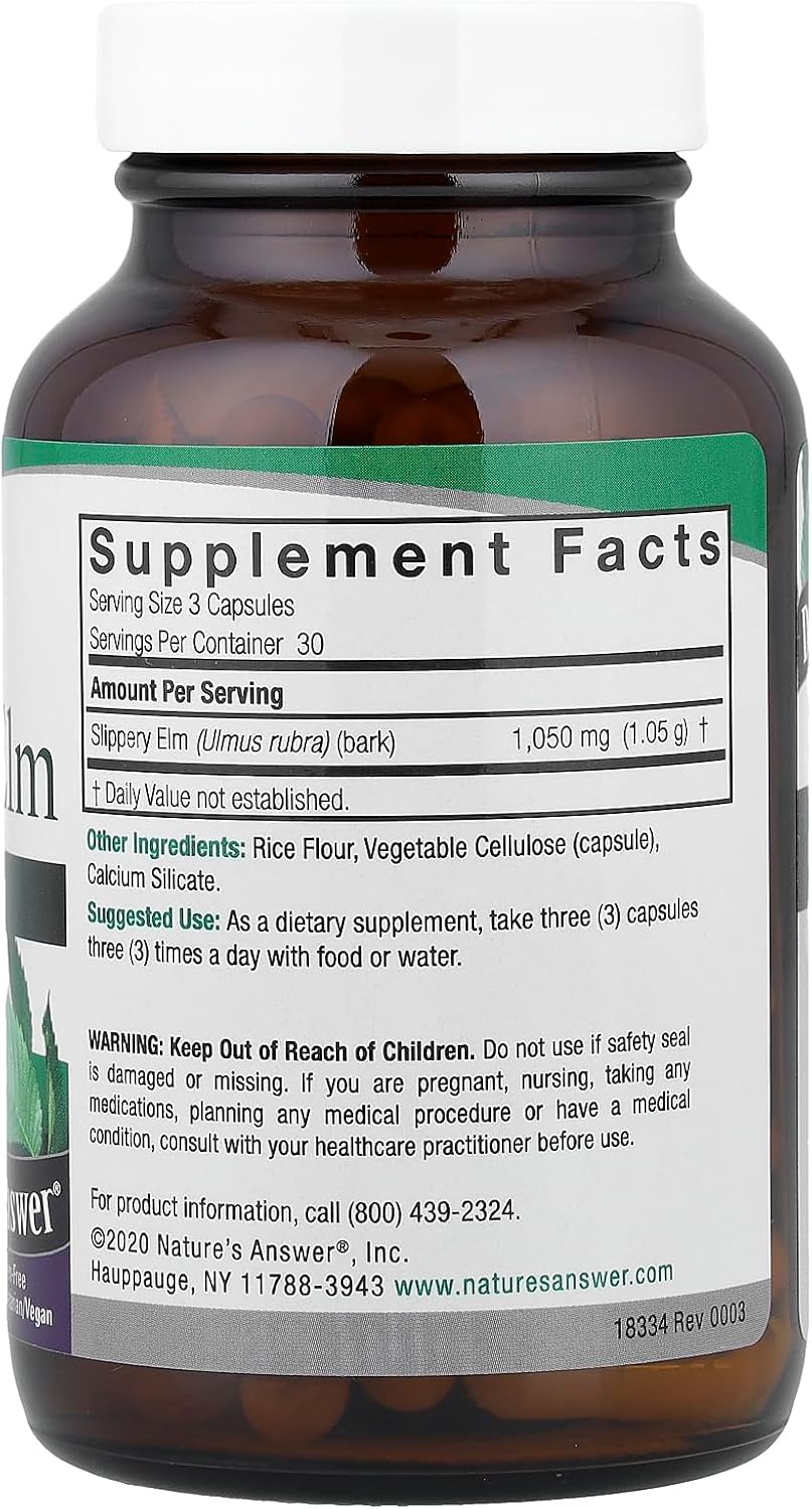 Nature's Answer Slippery Elm - Concentrated Herbal Supplement - 90 Capsules