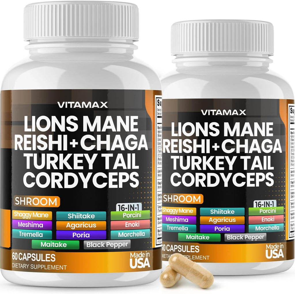Vitamax MycoBoost Mezcla de Hongos: Melena de León, Cola de Pavo, Chaga, Reishi, Cordyceps, Shiitake y más