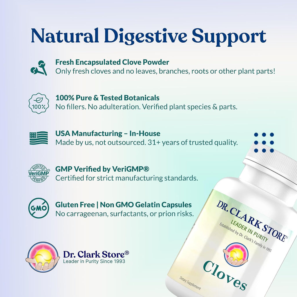 Dr Clark Store Clavo Suplemento 500mg – Cápsulas de Gelatina para el Bienestar Digestivo