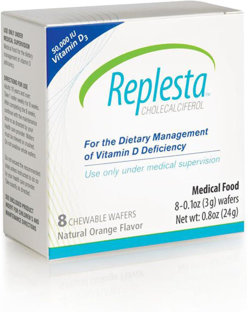 Replesta 50.000 UI Vitamina D3 (Colecalciferol) – Comprimido Masticable Semanal – Sabor Naranja Natural – 4 Unidades