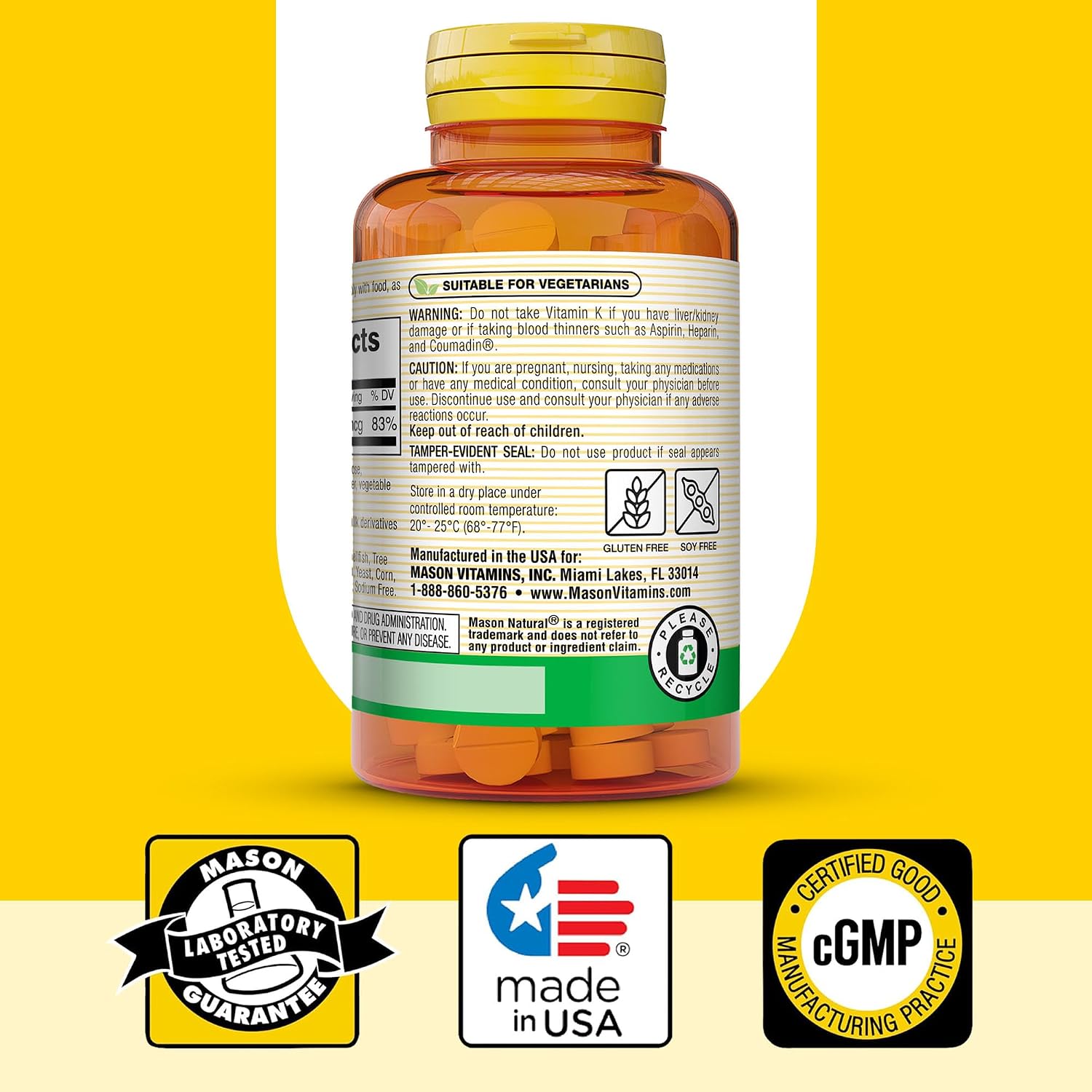 Mason Natural Vitamina K1 100 mcg – 100 Comprimidos (Fitomenadiona)