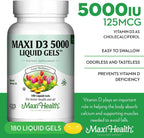 Maxi Health Vitamina D3 5000 IU – 180 Softgels